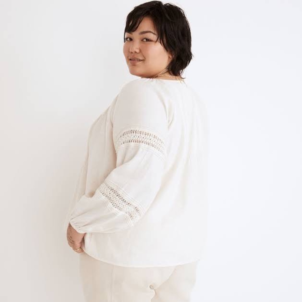 ✨SOLD✨ Madewell Plus Linen-Blend Pintuck Peasant Top, 2X - Picture 3 of 8